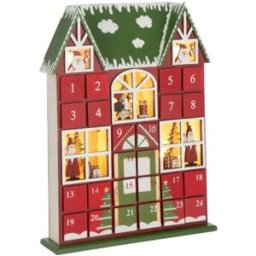 J-line Calendario de adviento casa led en contrachapado rojo 25,5x6,5x34,5 cm
