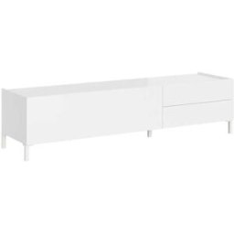 Itamoby Meuble tv 1 puerta abatible y 2 cajones 160x42x40 cm, blanco brillante
