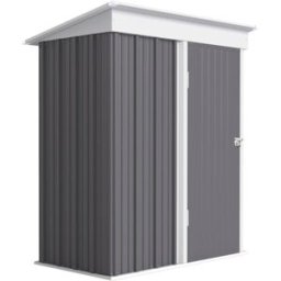 OKWISH Caseta de jardín gris de acero con estantes 161x95x181 cm