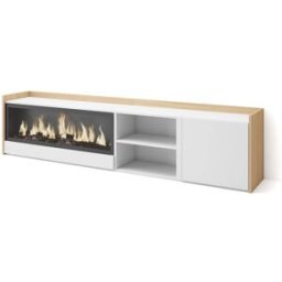 Skraut home Mueble tv efecto madera blanco roble 212x35x50cm chimenea efecto fuego