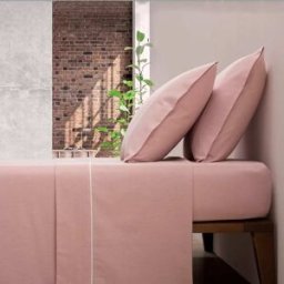 Casa da Laura Sábanas franela 100% algodón liso rosa cama 150/160 2 almohadas 50 x
