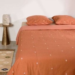 Maisons du Monde Juego de cama de algodón terracota con bordados crudos, 260x240 cm