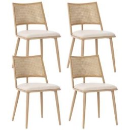 Urban Meuble Juego de 4 sillas de comedor de madera clara con respaldo de ratán.