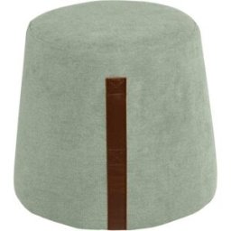 Koketto Home Puff redondo menta con asa de cuero sintético marrón.