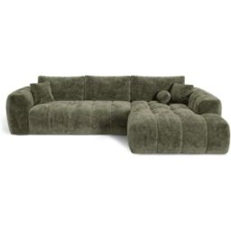 Premium Interiors Sofá cama en ángulo recto con arcón 5 plazas terciopelo gofrado verde