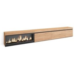 Skraut home Mueble tv efecto madera roble 317x35x45cm chimenea efecto fuego
