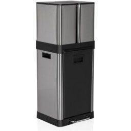 hjh OFFICE Cubo de basura de acero de 32 litros plateado
