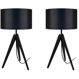 Tosel Lot 2 Lámpara de mesa madera negro pantalla negro