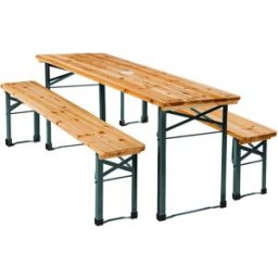 Tectake Conjunto de mesa y bancos plegables, acero, pino, 170x46x78 cm, marrón