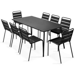 Oviala Conjunto mesa de jardín y 8 sillas de metal negro