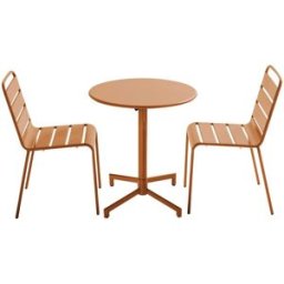 Oviala Conjunto de mesa y 2 sillas de jardín de metal color caramelo