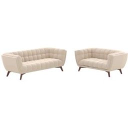 Maison Pavane Conjunto de sofás de terciopelo beige de 5 plazas