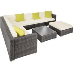 Tectake Conjunto de ratán para 6-7 personas resistente y con tablero gris