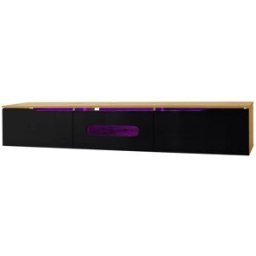 Urban Meuble Mueble de tv de pared con efecto madera negra y led