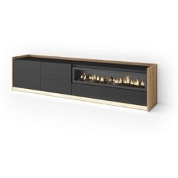 Skraut home Mueble tv efecto madera negro roble 207x37x50cm chimenea efecto fuego