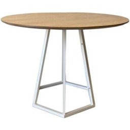Mathi Design Mesa de comedor redonda de madera efecto roble base de acero blanco