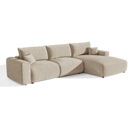 Premium Interiors Sofá esquinero derecho convertible express 5 plazas tejido beige