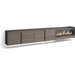 Skraut home Mueble tv efecto madera roble negro 315x35x50cm chimenea efecto fuego