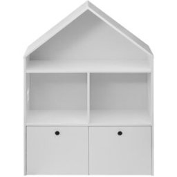 Mobili Rebecca Estantería casa infanti baja con 3 estantes y 2 cajones de mdf blanco