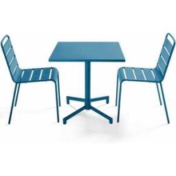 Oviala Conjunto de mesa y 2 sillas de jardín de metal de 70 cm azul pacífico