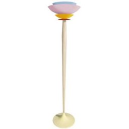 Tosel Lámpara de pie columna madera naturel metal beige pantalla multicolor