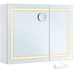 VASAGLE Armario de baño con espejo led función antivaho y multienchufe