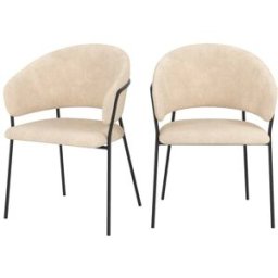 Maison Pavane Conjunto de 2 sillas de tela beige con patas de metal negro