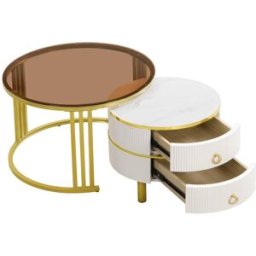OKWISH Juego de 2 mesas de centro mdf con cajones 70x70x45 cm, blanco