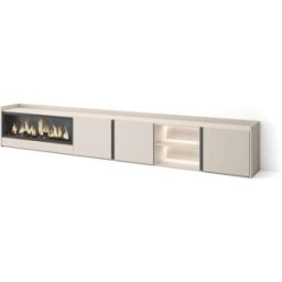 Skraut home Mueble tv efecto madera beige 315x35x50cm chimenea efecto fuego