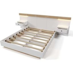 REDOM Cama doble de madera blanco y roble 180x200 cm