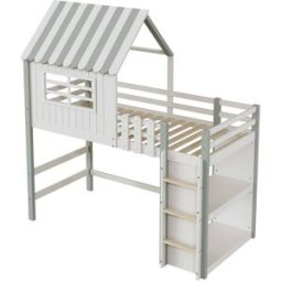 ComfortXL Cama alta infantil casita escalera almacenaje verde 90x200 cm