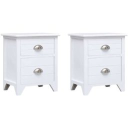 Maison Chic Juego de 2 mesitas de noche con 2 cajones madera blanco 38x28x45 cm