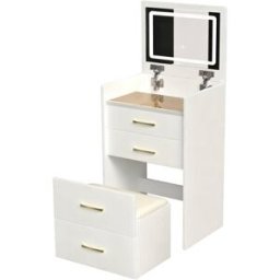 Urban Meuble Tocador blanco con espejo LED abatible y taburete a juego