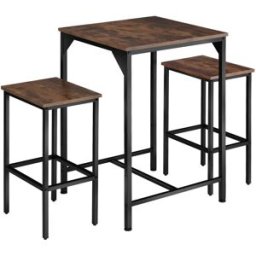 Tectake Conjunto de mesa y taburetes altos de estilo industrial madera oscura