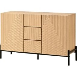 Urban Meuble Aparador de diseño en madera natural con frentes geométricos, 115,5 cm