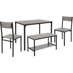 ML-Design Juego de mesa de comedor roble sonoma 2 sillas, 1 banco, 1 mesita