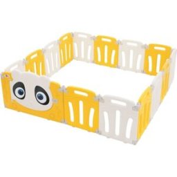 ECD Germany Parque infantil 160×160cm de plástico blanco amarillo diseño panda