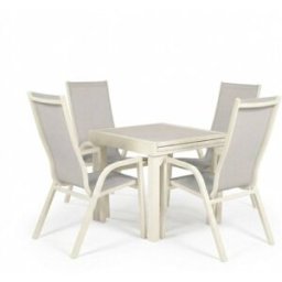Edenjardin Conjunto jardín de aluminio blanco con 4 sillones con respaldo alto