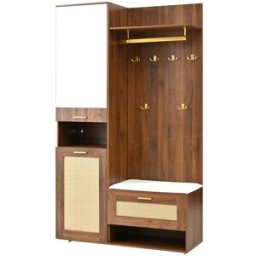 Meubles Cosy Conjunto de entrada con espejo, mueble zapatero, perchero mural