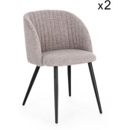 Konte.Design Conjunto de 4 sillas de tela efecto bouclé visón y patas negras