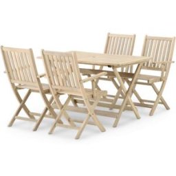 Defora Home Conjunto de jardín comedor mesa plegable 120x70 + 4 sillas con brazos