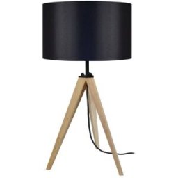 Tosel Lámpara de mesa trípode madera natural metal pantalla negro