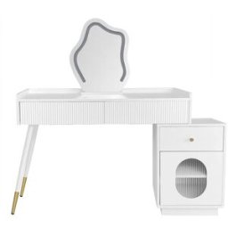 Meubles Cosy Tocador con espejo led ondulado, almacenamiento, 3 cajones, 1 puerta