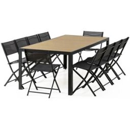Concept Usine Conjunto de mesa de jardín de 200 cm de aluminio y 10 sillas plegables