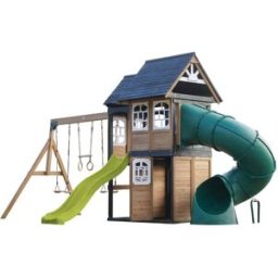Axi Parque infantil de madera, 2 columpios - tobogán verde claro y tubular