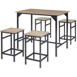 Tectake Juego de mesa bistró y 4 taburetes de estilo industrial madera clara