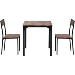 Urban Meuble Juego de mesa industrial vintage marrón y 2 sillas.