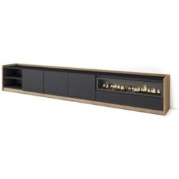 Skraut home Mueble tv efecto madera negro roble 310x37x50cm chimenea efecto fuego