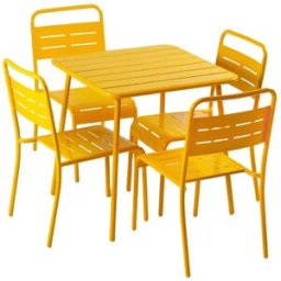Concept Usine Juego de mesa de jardín cuadrado de 70 cm y 4 sillas amarillas