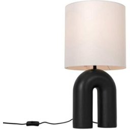 QAZQA Lámpara de mesa negra con pantalla de lino blanco
